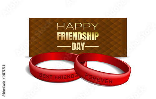 International Friendship Day design. Red wristbands with text Best Friends Forever on the background of a brown greeting card.  Vector illustration