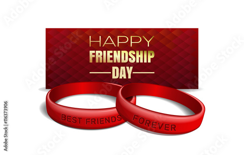 International Friendship Day design. Red wristbands with text Best Friends Forever on the background of a greeting card.  Vector illustration