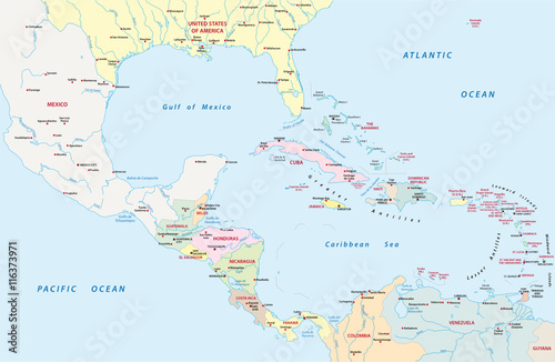 administrative map of Central America and the Caribbean countries photo