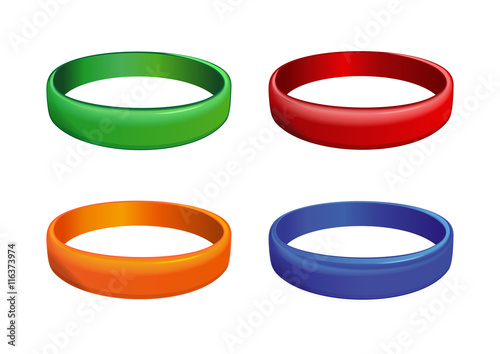 Set of multicolored plastics wristband. Friendship band isolated on white background. Realistic vector illustration for International Friendship Day