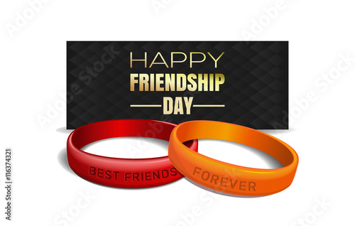 International Friendship Day design. Red and yellow wristbands with text Best Friends Forever on the background of a black greeting card. Vector illustration