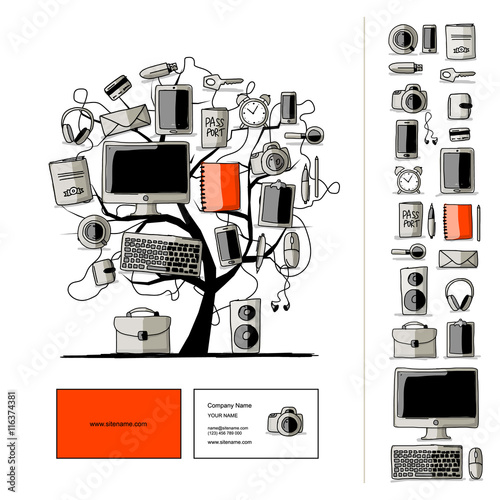 Set of digital office devices. Sketch for your design