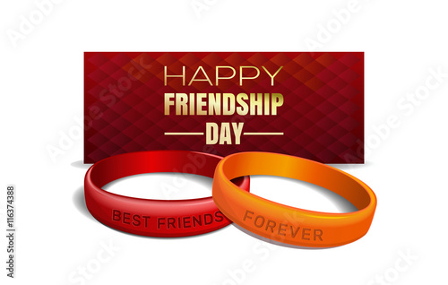 International Friendship Day design. Red and yellow wristbands with text Best Friends Forever on the background of a red greeting card. Vector illustration