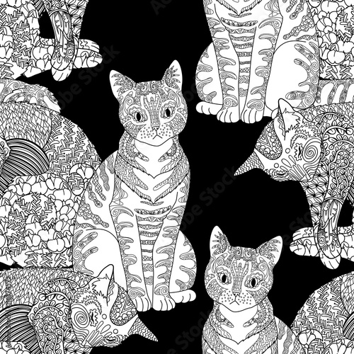 High detailed seamless pattern with cat.