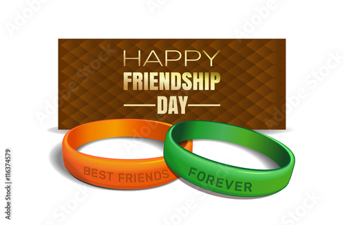 International Friendship Day design. Yellow and green wristbands with text Best Friends Forever on the background of a greeting card.  Vector illustration