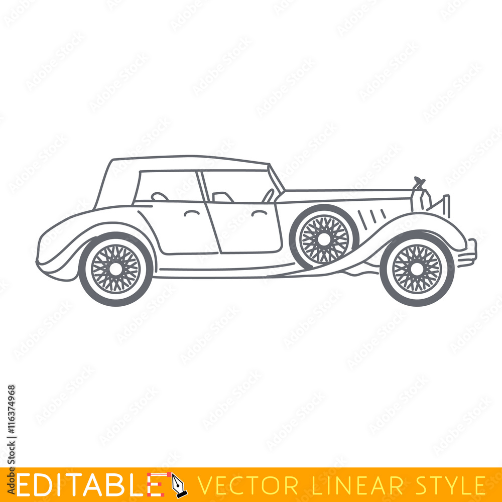 Luxury old car. Editable vector icon in linear style.