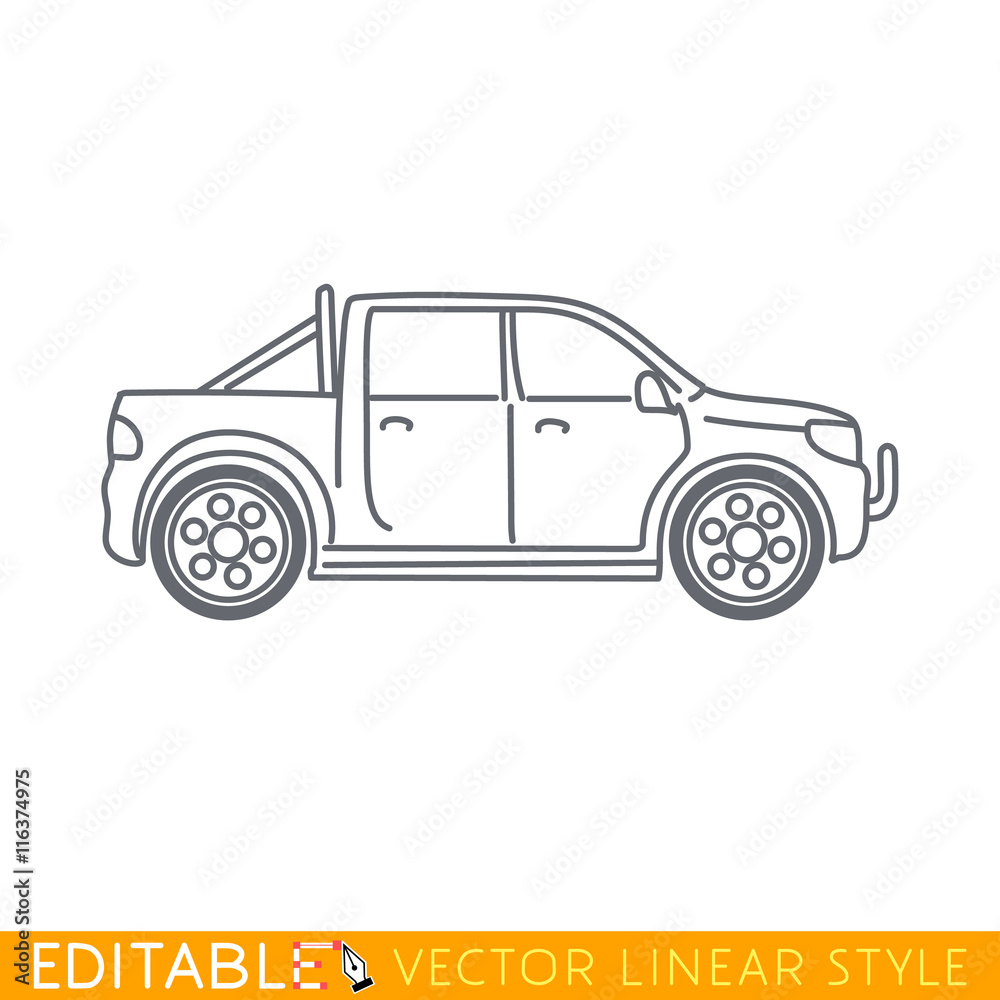 Pickup truck. Editable vector icon in linear style.