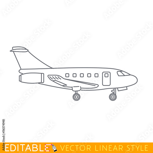 Private jet charter. Business aircraft. Editable vector icon in linear style.