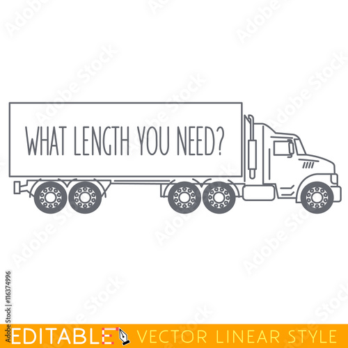 Semi Truck Side View. Editable vector icon in linear style.