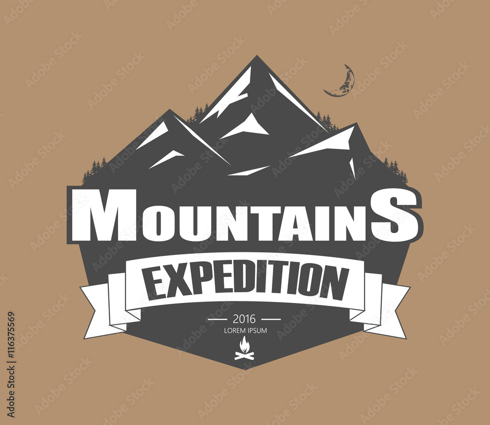 Set of mountain, forest adventure and expedition logo badges