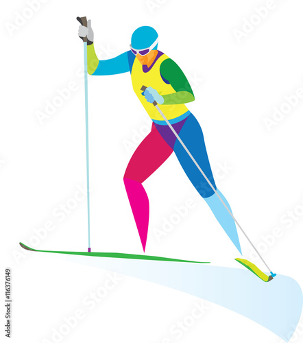 young woman skier racer on distance
