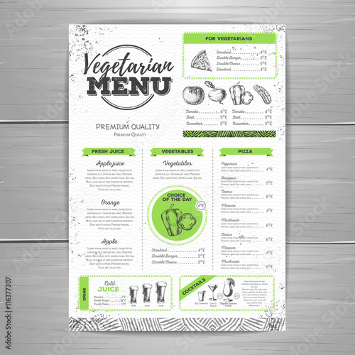 Vintage vegetarian menu design. Document template