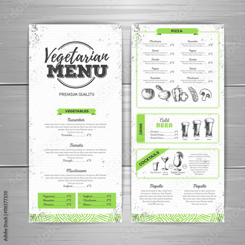 Vintage vegetarian menu design. Document template