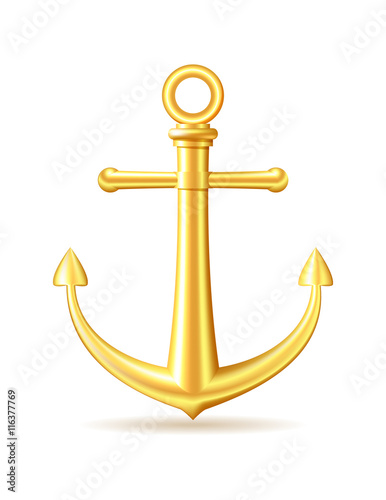 Gold anchor on white background.