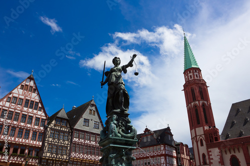 The old town with the Justitia statue in Frankfurt