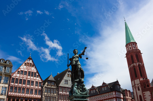 The old town with the Justitia statue in Frankfurt