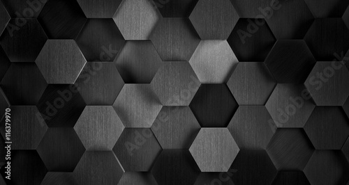 Dark Black and White Hexagonal Tile Background - 3D Illustration