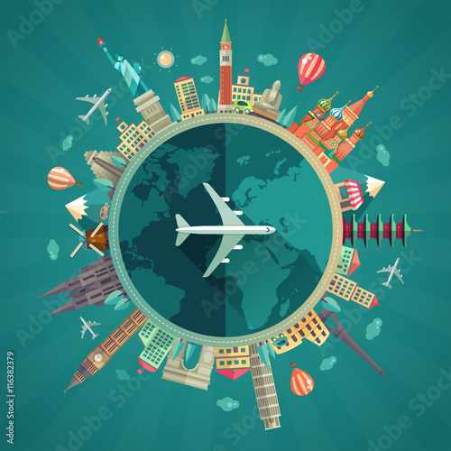Travel around the world flat design illustration