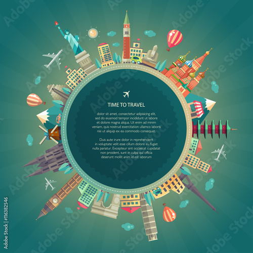 Travel around the world flat design illustration