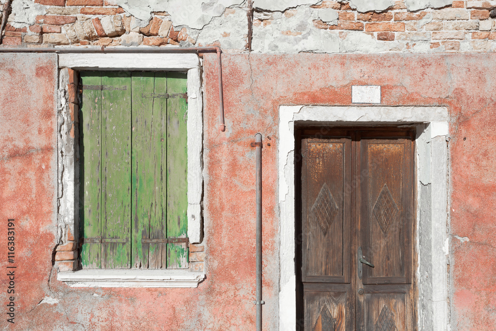 Detail of balcony from a traditional house in Burano island, Ven
