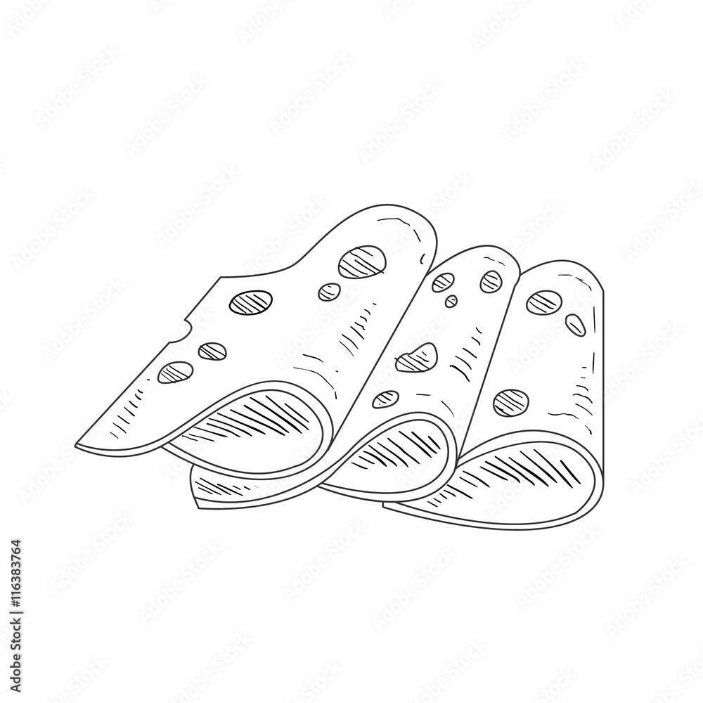 Three Slices Of Cheese With Holes Hand Drawn Realistic Sketch Three Slices Of Cheese With Holes Hand Drawn Realistic Sketch