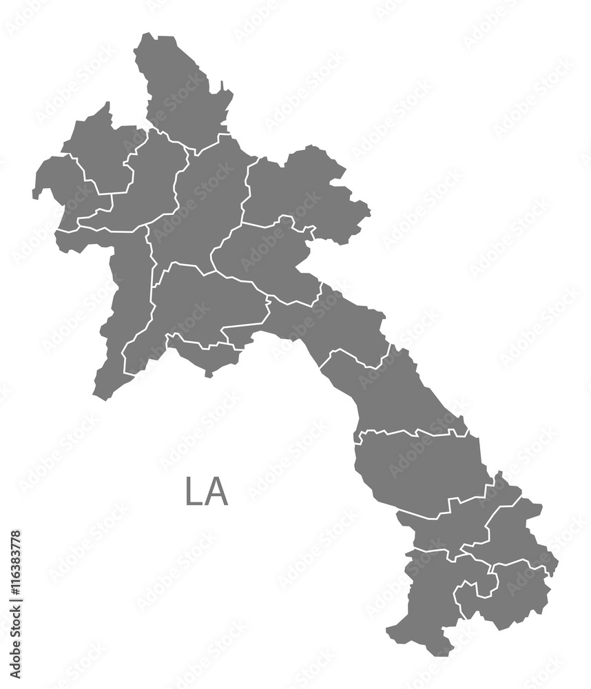 Obraz premium Laos provinces Map grey