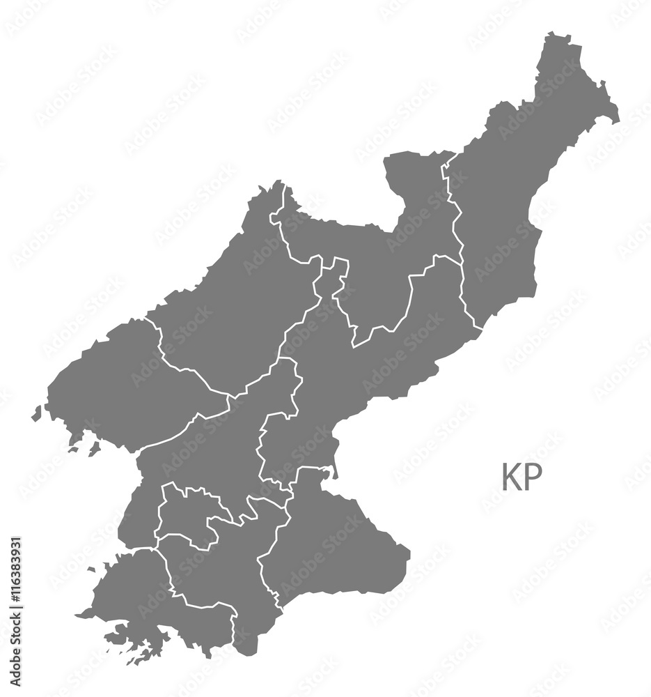 North Korea provinces Map grey