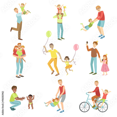 Fathers Playing With Kids Set Of Illustrations © topvectors