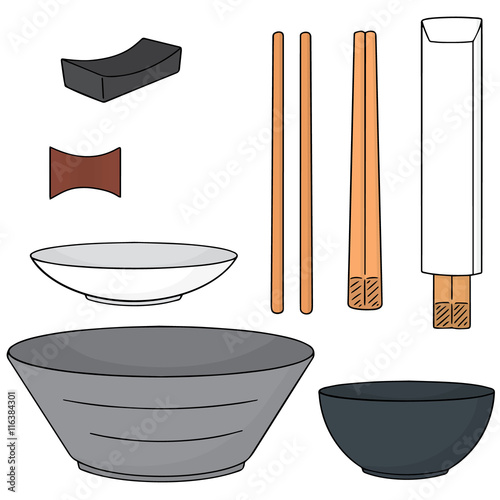 vector set of chopsticks and bowl