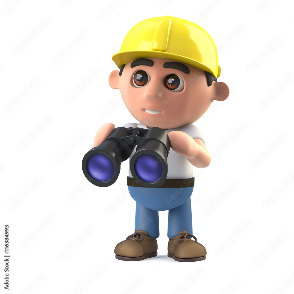 3d Construction worker has a pair of binoculars 3d Construction worker has a pair of binoculars