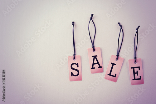 Paper tags sale concept. Flat lay