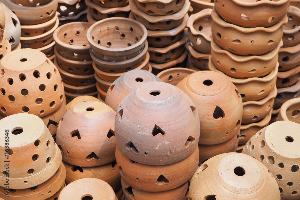 Group of terracotta flower po Group of terracotta flower po