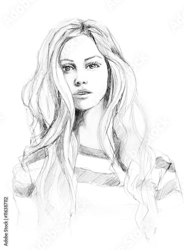 pencil portrait of young woman