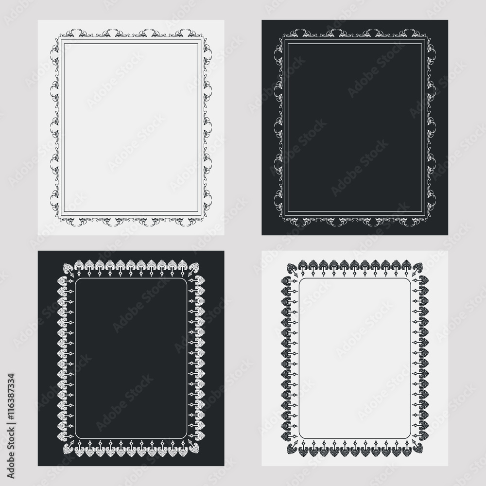 Set of silhouette vertical frames. Design element for banners, labels, prints, posters, web, presentation, invitations, weddings, greeting cards, albums. Vector clip art.