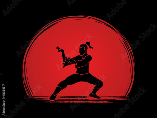 Wallpaper Mural Kung fu action designed on sunset background graphic vector.