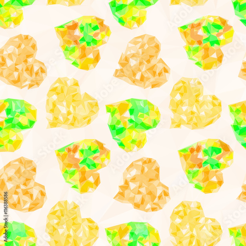 Valentine Holiday Background with Color Hearts, Low Poly Abstract Pattern, Colorful Polygonal Background. Vector