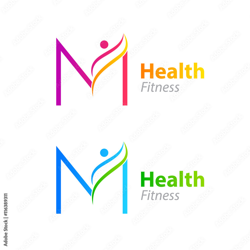 Abstract letter M logo design template with Health Fitness Logo