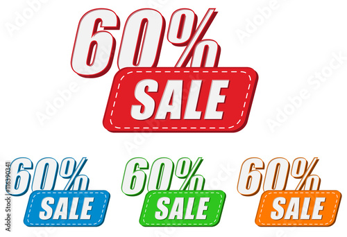 60 percentages sale, four colors labels, vector