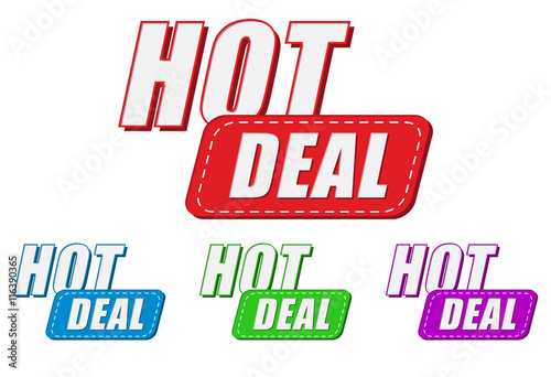 hot deal, four colors labels, vector