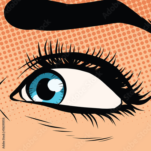 Close-up woman blue eye looking to the left