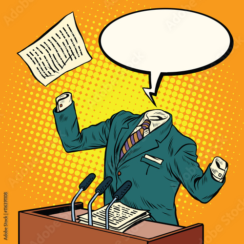 Invisible speaker speaks at the podium