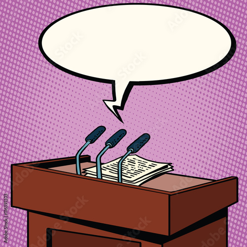 Tribune of the speaker, microphones and text to speech