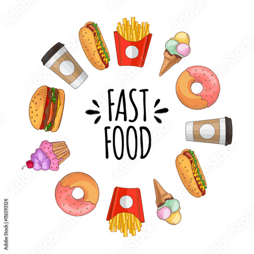 Fast food. Set of cartoon vector icons.