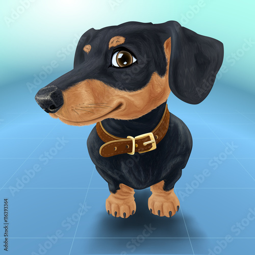 Happy smiling dog isolated realistic vector illustration. Satisfied dachshund in collar.