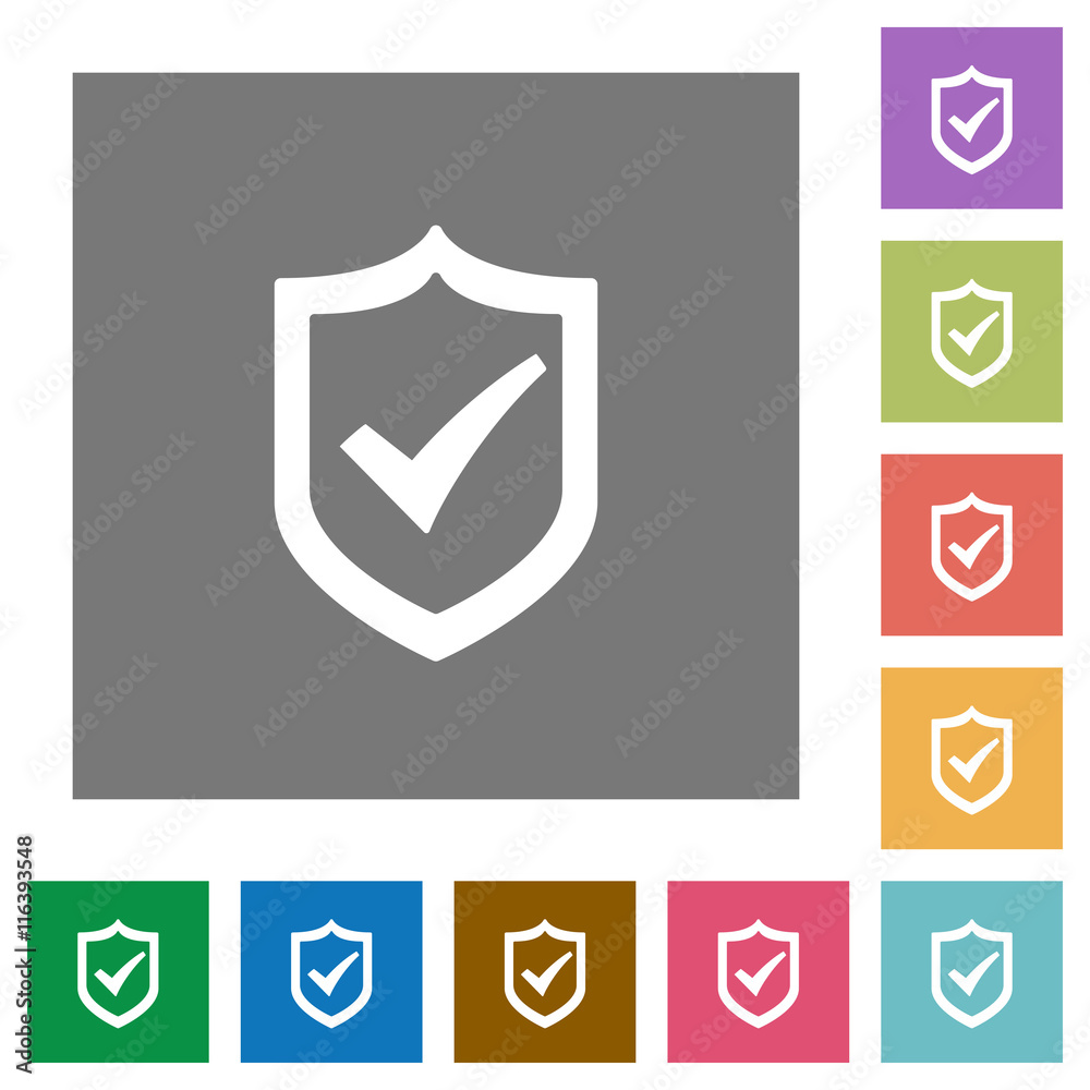 Active shield square flat icons