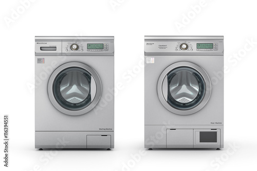Slika na platnu Set of washing and dryer machine on a white background. 3d illus