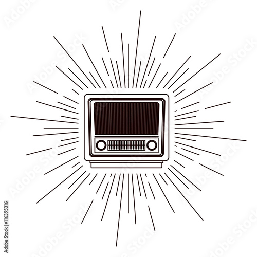 old radio poster over burst background isolated icon design, vector illustration  graphic 