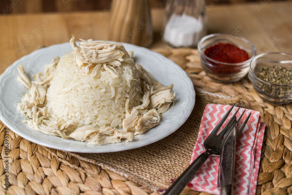 Traditional Turkish chicken on a rice (tavuklu pilav). Traditional Turkish chicken on a rice (tavuklu pilav).