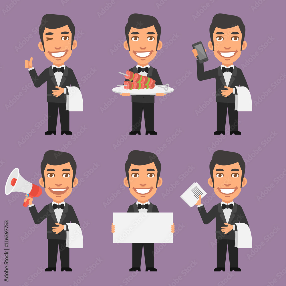 Waiter Holds Phone Paper Megaphone Waiter Holds Phone Paper Megaphone