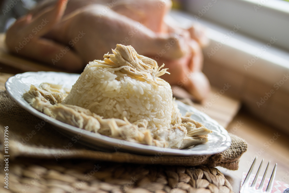 Traditional Turkish chicken on a rice (tavuklu pilav). Traditional Turkish chicken on a rice (tavuklu pilav).